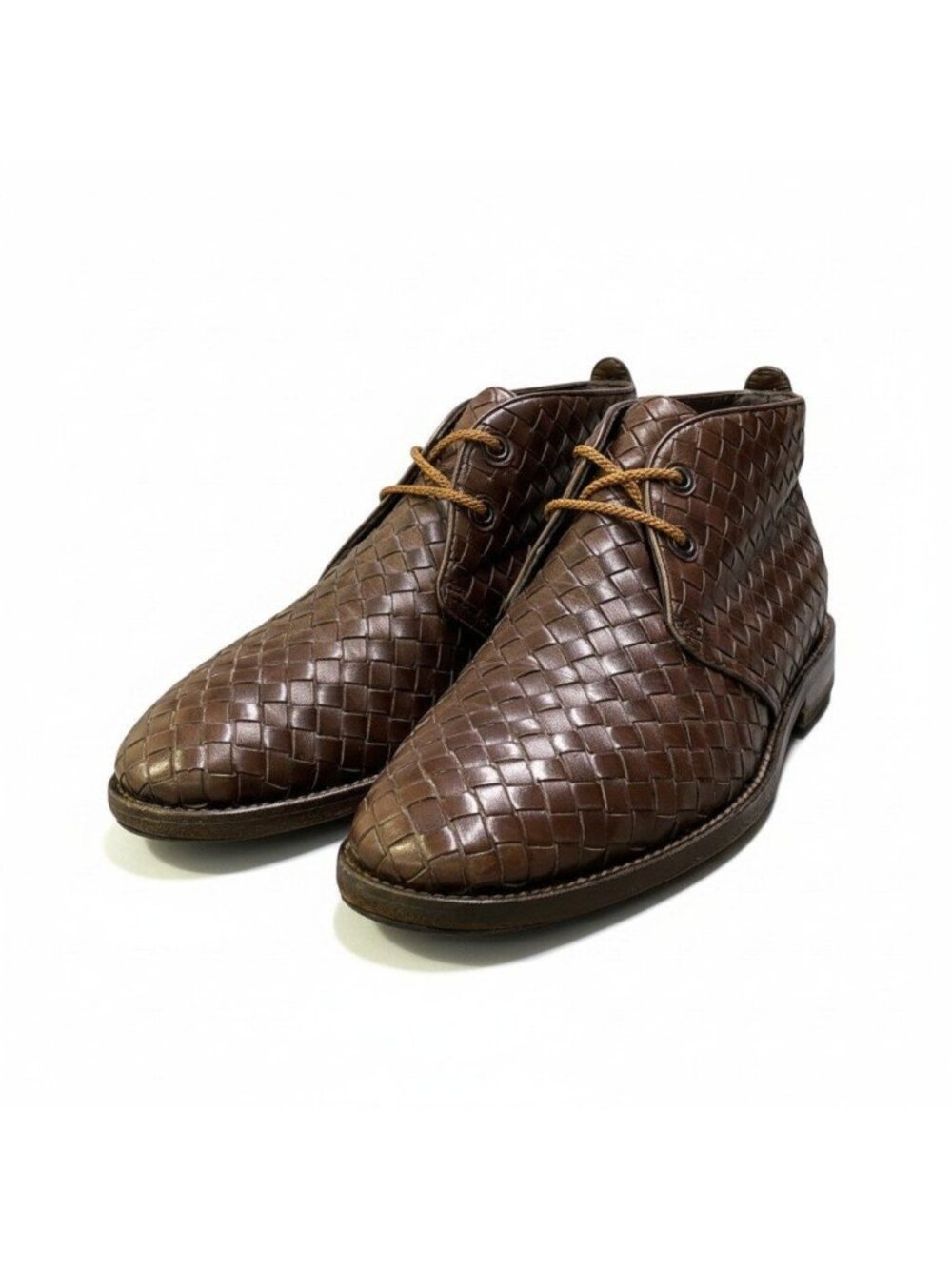 Bottega Veneta Chukka Boots Intrecciato Leather Shoes Brown